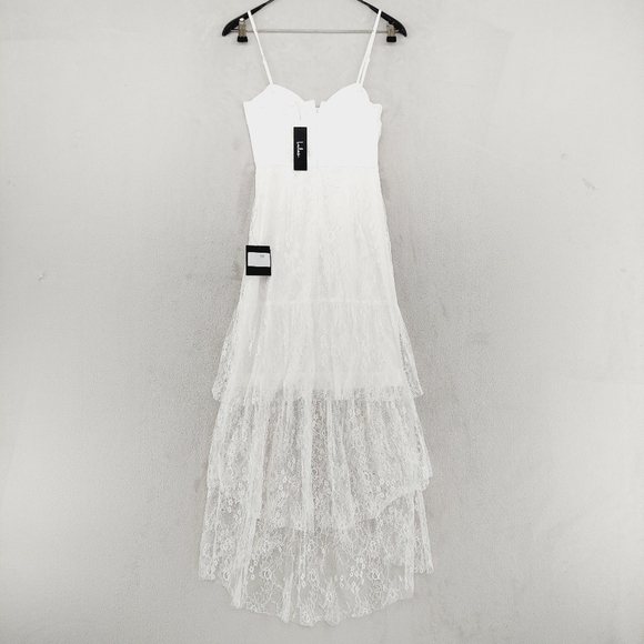 New Lulus Elaborate Love White Lace Bustier Tiered High-Low Maxi Dress P1967 - Picture 5 of 9